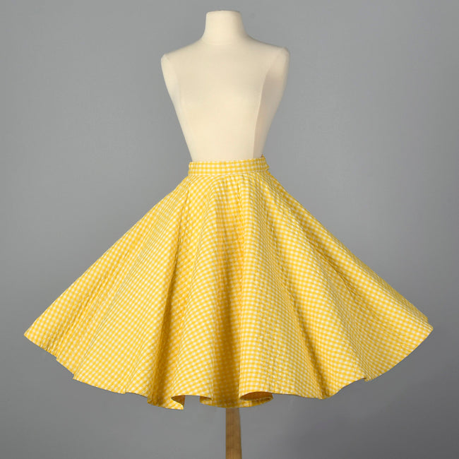 1950s Yellow Gingham Quilted Circle Skirt