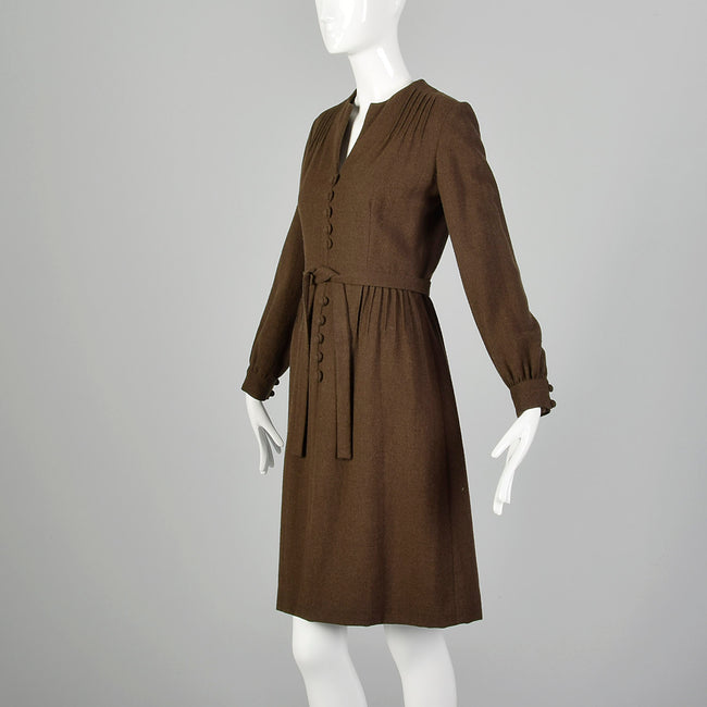 Medium 1970s Gavi Brown Wool Dress