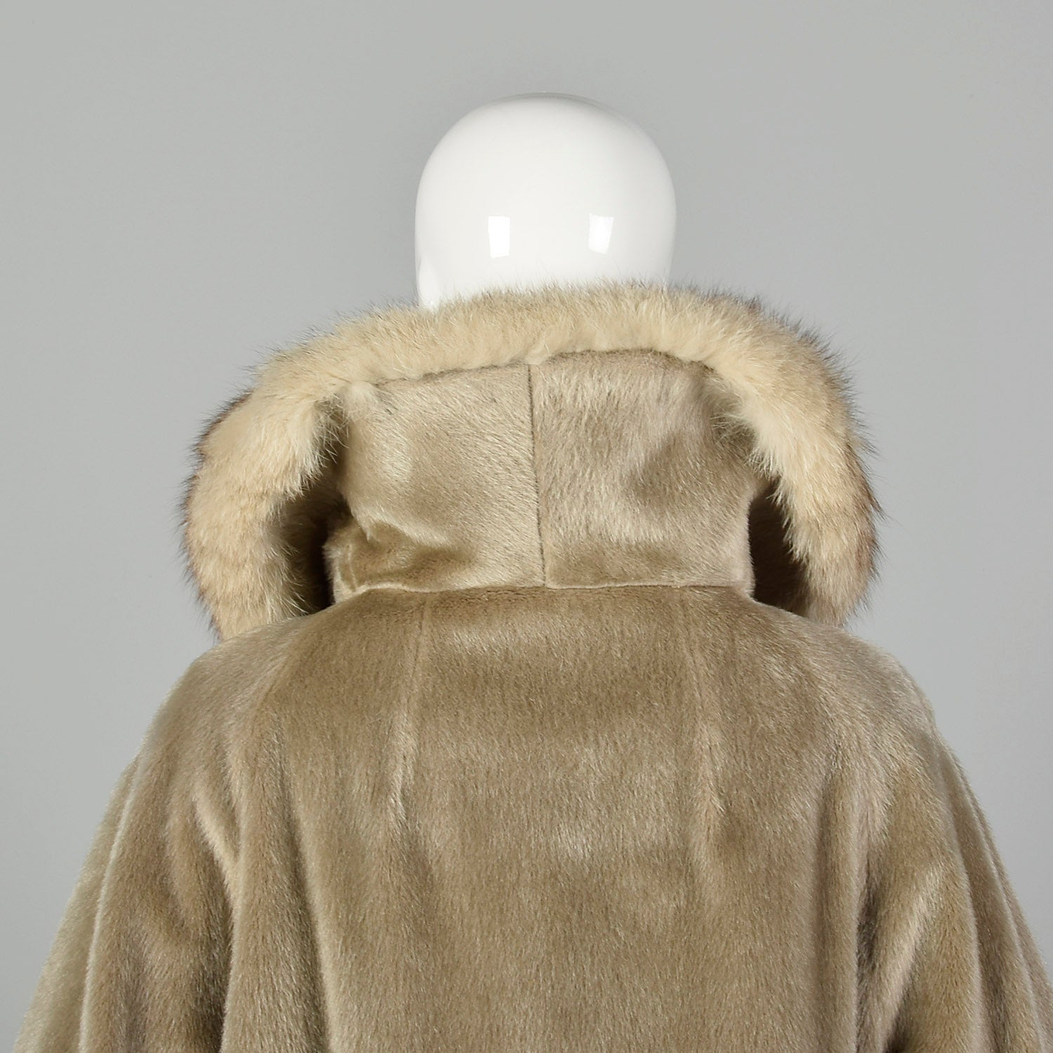 Large 1960s Tan Faux Fur and Fox Fur Collar Coat