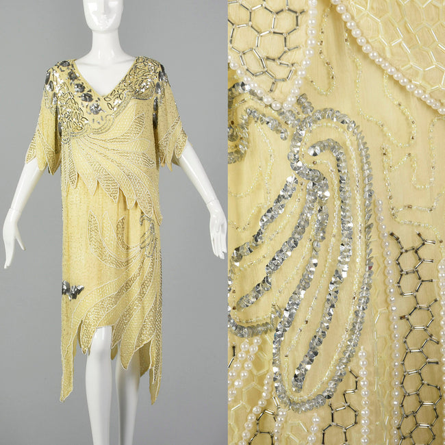 Large 1980s Beaded Two Piece Flapper Style Dress