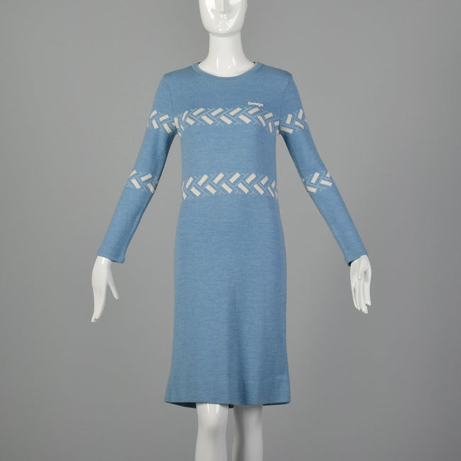 XS Courreges 1970s  Blue Sweater Dress