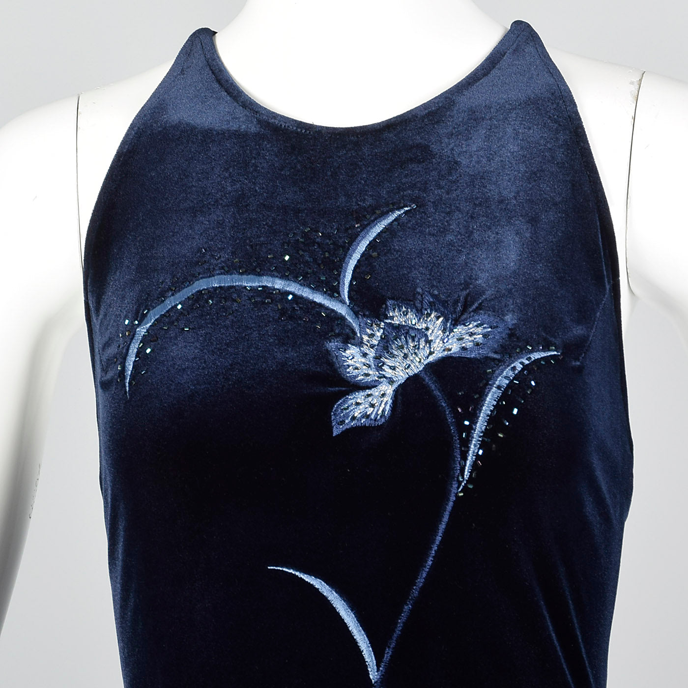 1990s Blue Velvet Evening Dress