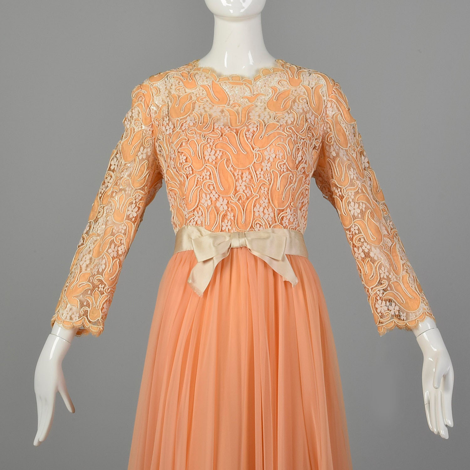 Large Nat Kaplan 1970s Chiffon and Lace Gown