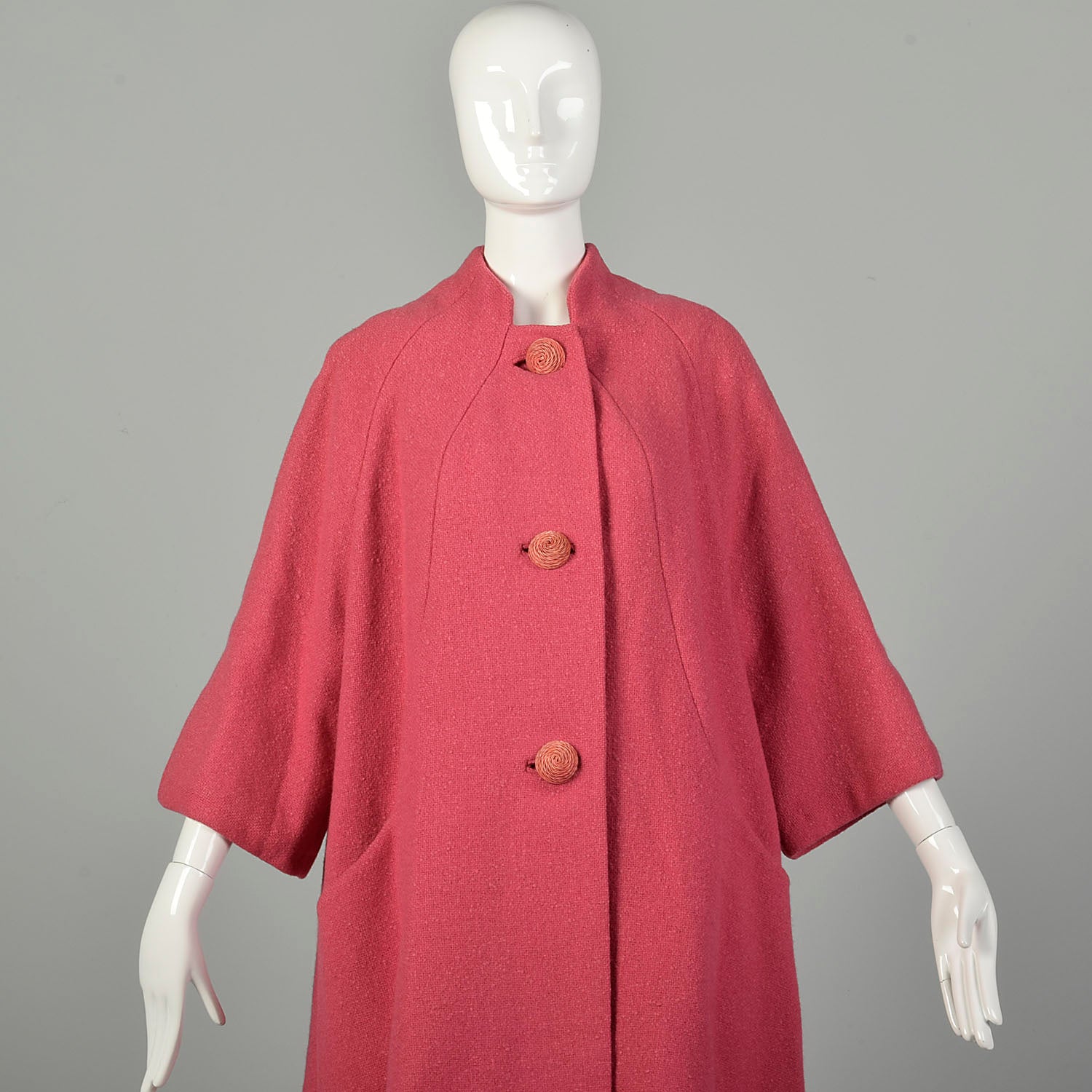 OSFM 1960s Swing Coat Loose Pink Wool Bracelet Sleeve Winter