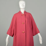 OSFM 1960s Swing Coat Loose Pink Wool Bracelet Sleeve Winter