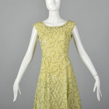 1960s Green Lace Overlay Dress with Sequins