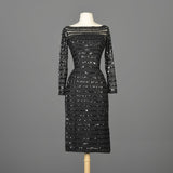 1960s Ceil Chapman Sheer Black Wiggle Dress with Sequin Stripes