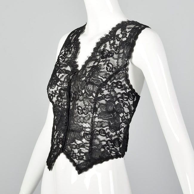 1970s Black Lace Vest