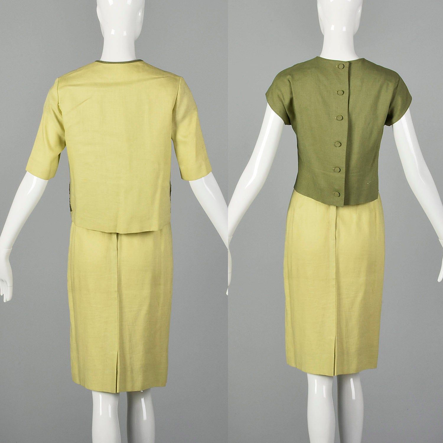 XXS 1960s Spring Green Linen Skirt Suit