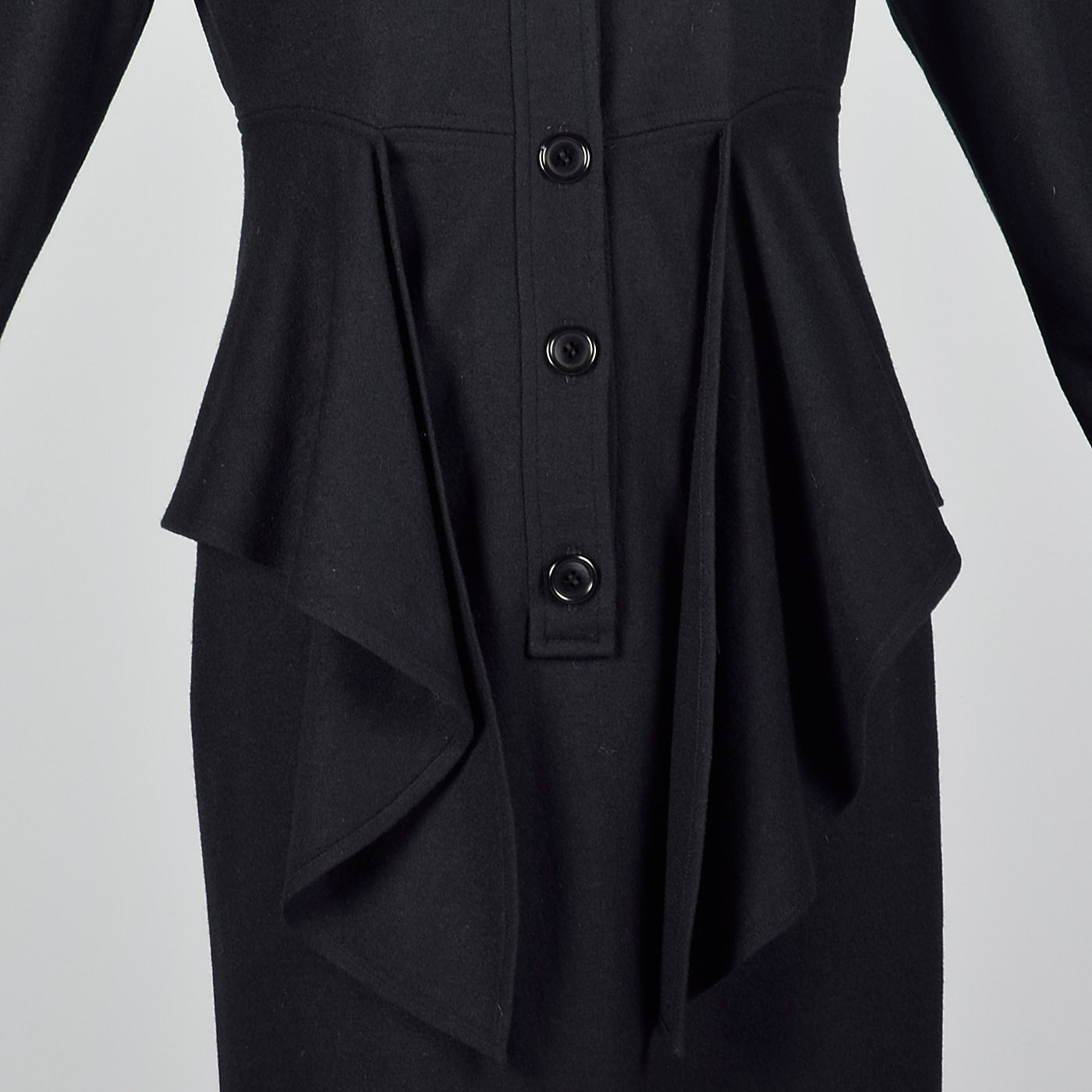 1980s Oscar de la Renta Black Wool Dress with Tie Waist