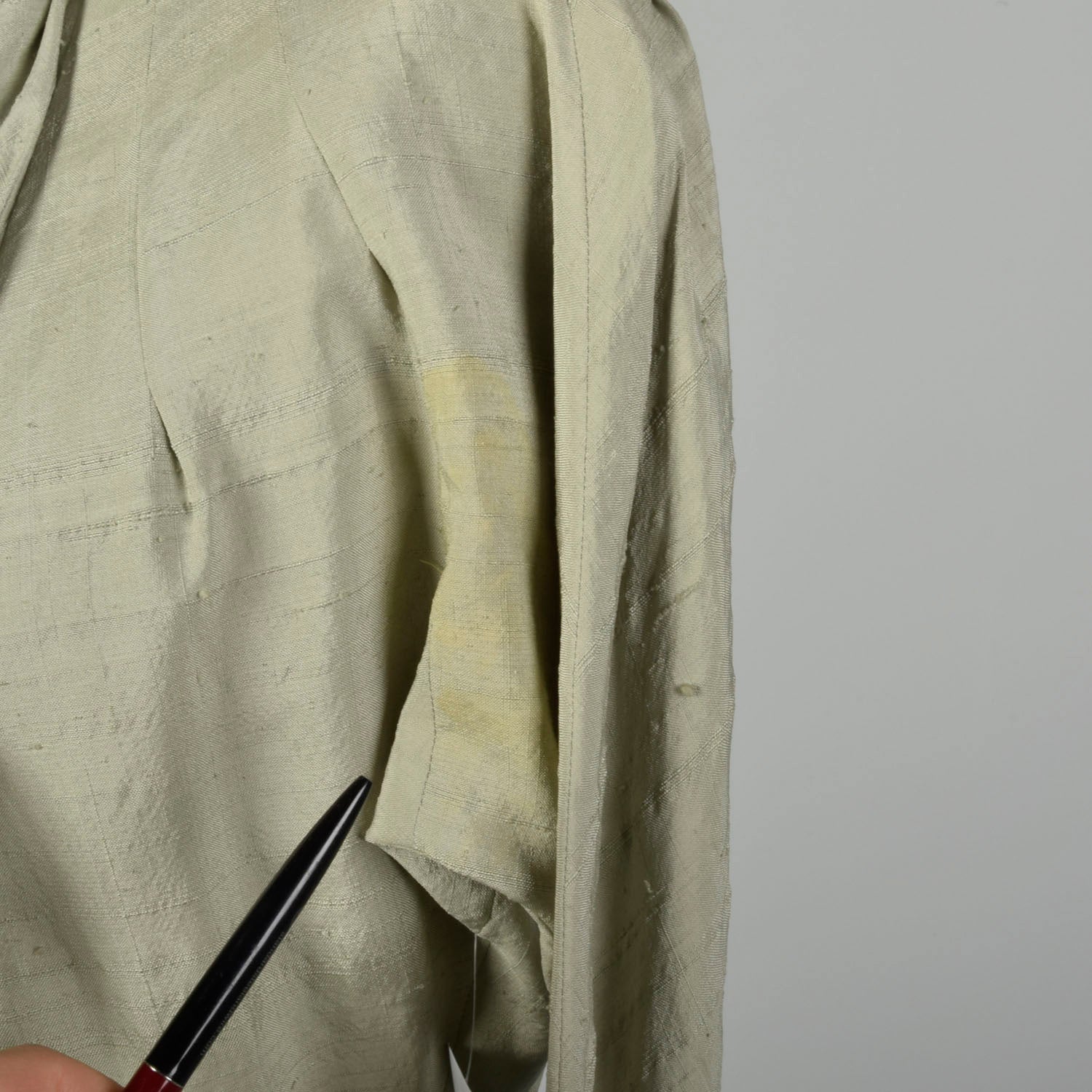 Medium 1950s Dress Designer Sage Green Lightweight Silk Long Sleeve