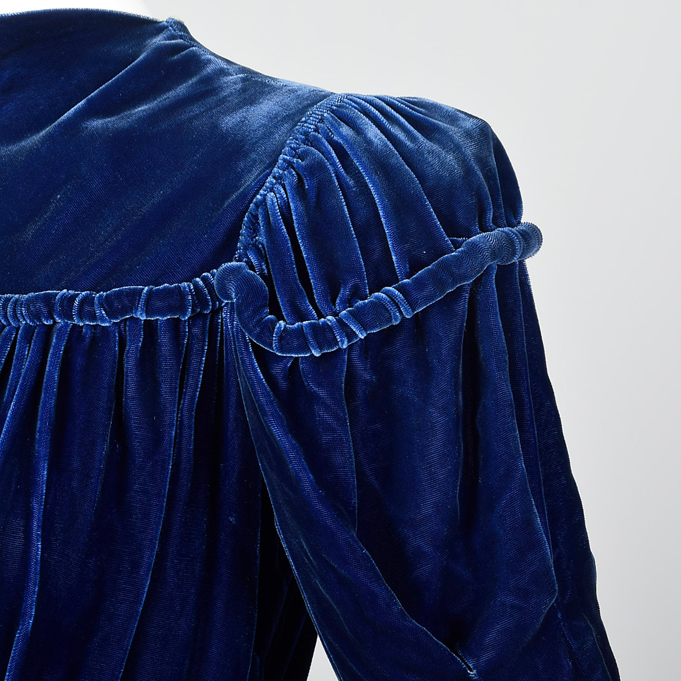 1940s Blue Silk Velvet Gown with Gathered Bust
