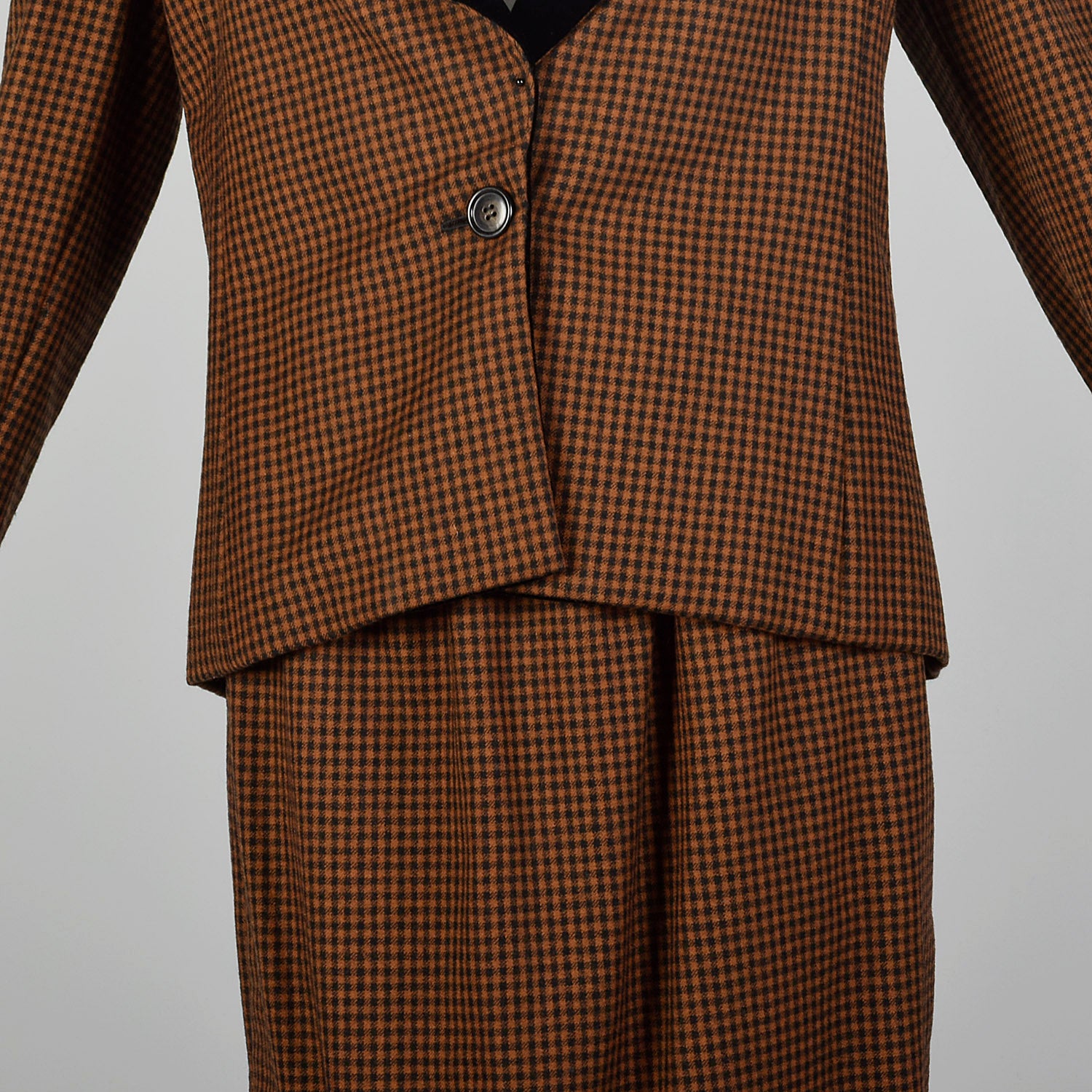 Small 1980s Oscar de la Renta Black and Brown Skirt Suit