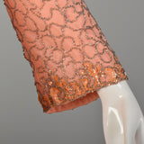 Small 1970s Mike Benet Set 2pc Orange Beaded Jacket Modest Maxi Prom Dress Formal Gown