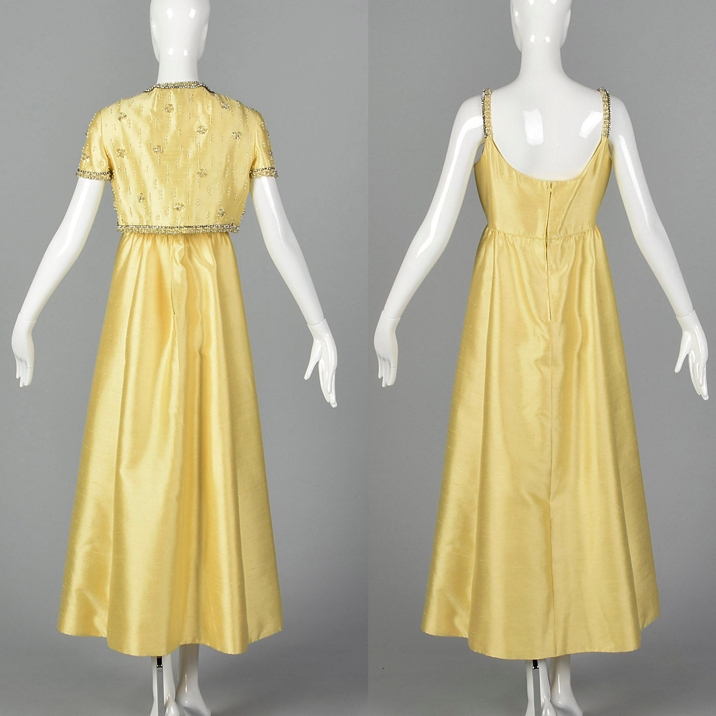 1970s Gino Charles Yellow Dress with Beading Detail