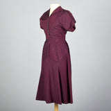 1950s Plum Sharkskin Dress with Chevron Pleats
