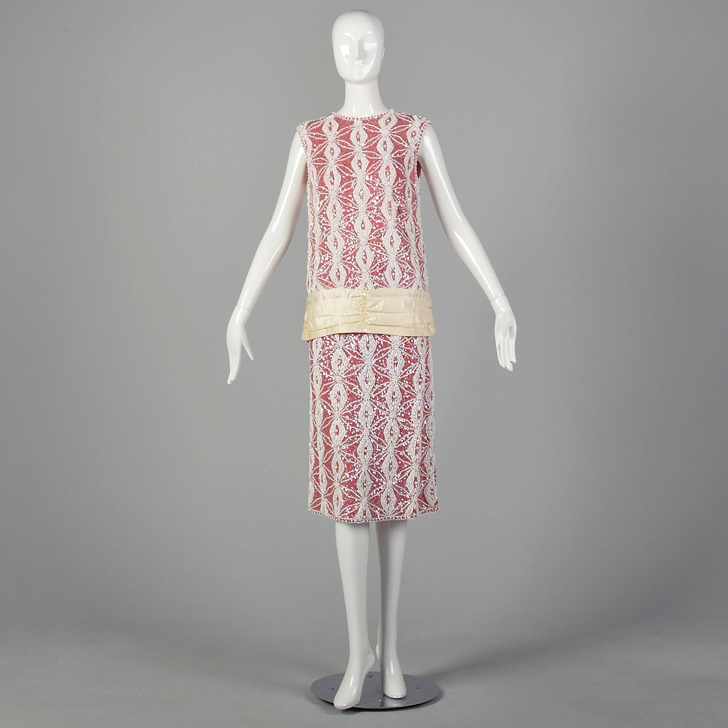 Small 1960s Hot Pink Beaded Top and Skirt Set