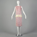 Small 1960s Hot Pink Beaded Top and Skirt Set