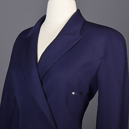 1980s Claude Montana Femme Fatale Hourglass Skirt Suit in Navy Blue