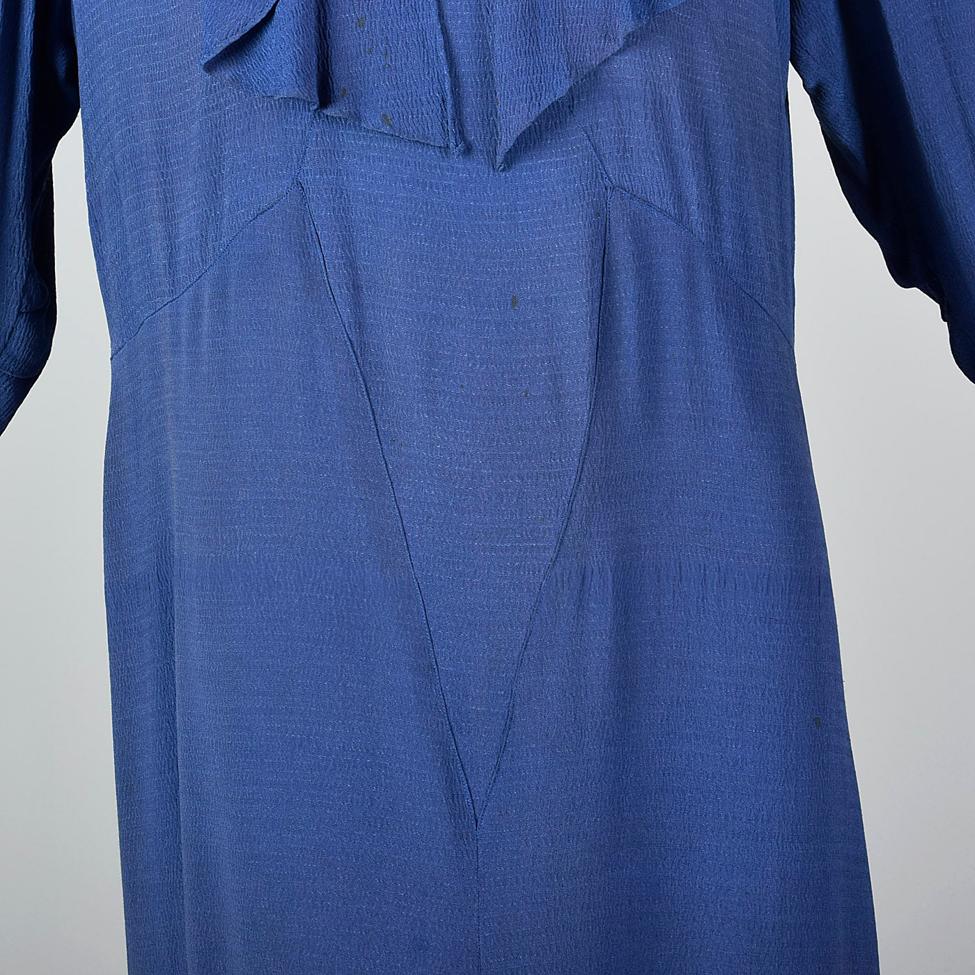 1930s Blue Dress with Ruffle Neckline