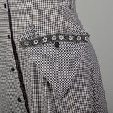 Large 1950s Blue & White Checked Fit & Flare Short Sleeve Lightweight Cotton Day Dress