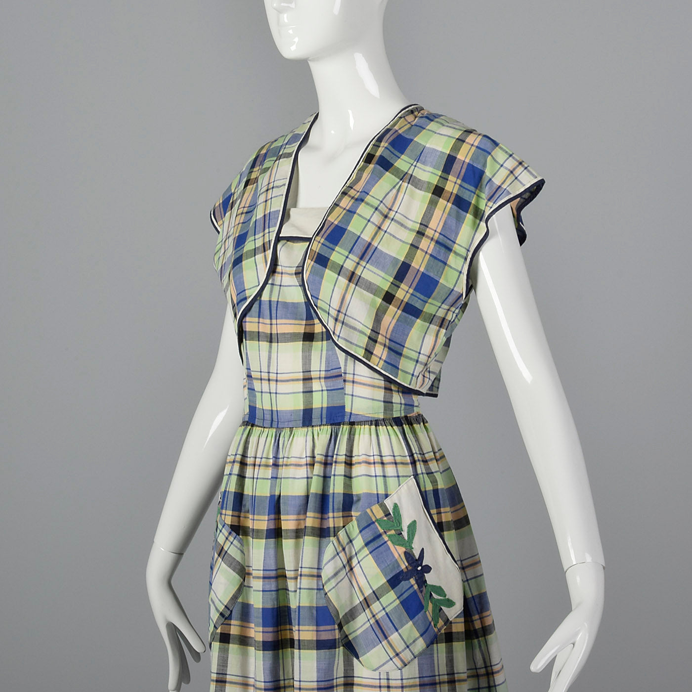 1950s Plaid Dress and Jacket with Patch Pockets