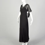 Large 1930s Little Black Dress 2pc Bias Cut Formal Evening Sheer Art Deco Ensemble