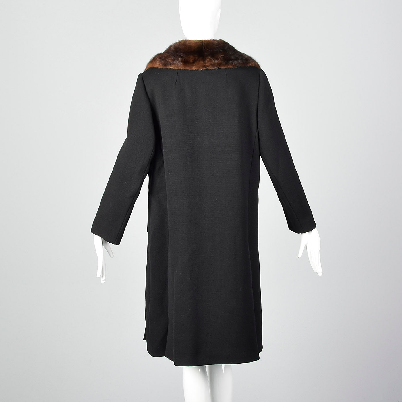 1960s Black Wool Double Breasted Coat with Mink Collar