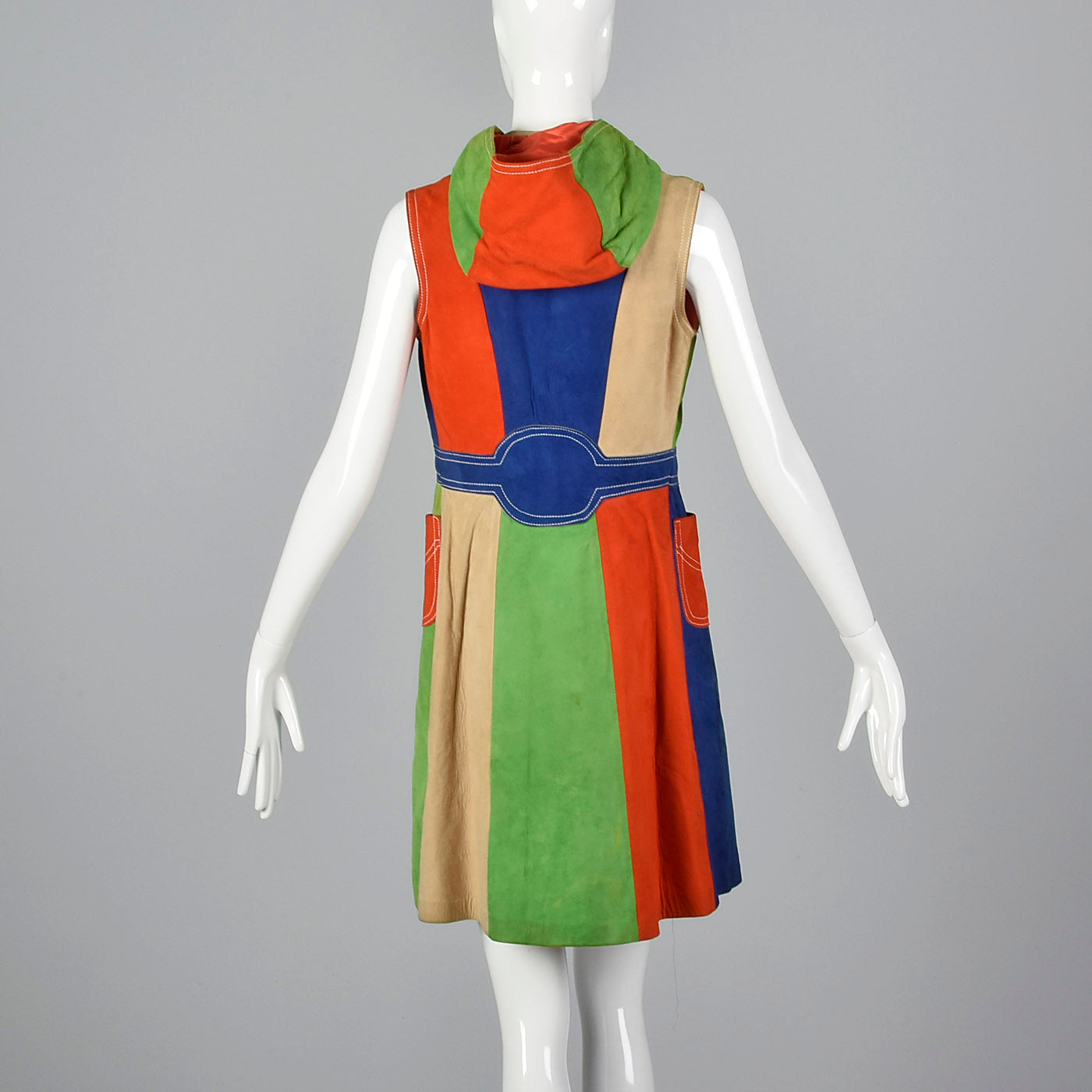 1960s Mod Color Black Suede Leather Vest with Hood