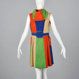 1960s Mod Color Black Suede Leather Vest with Hood