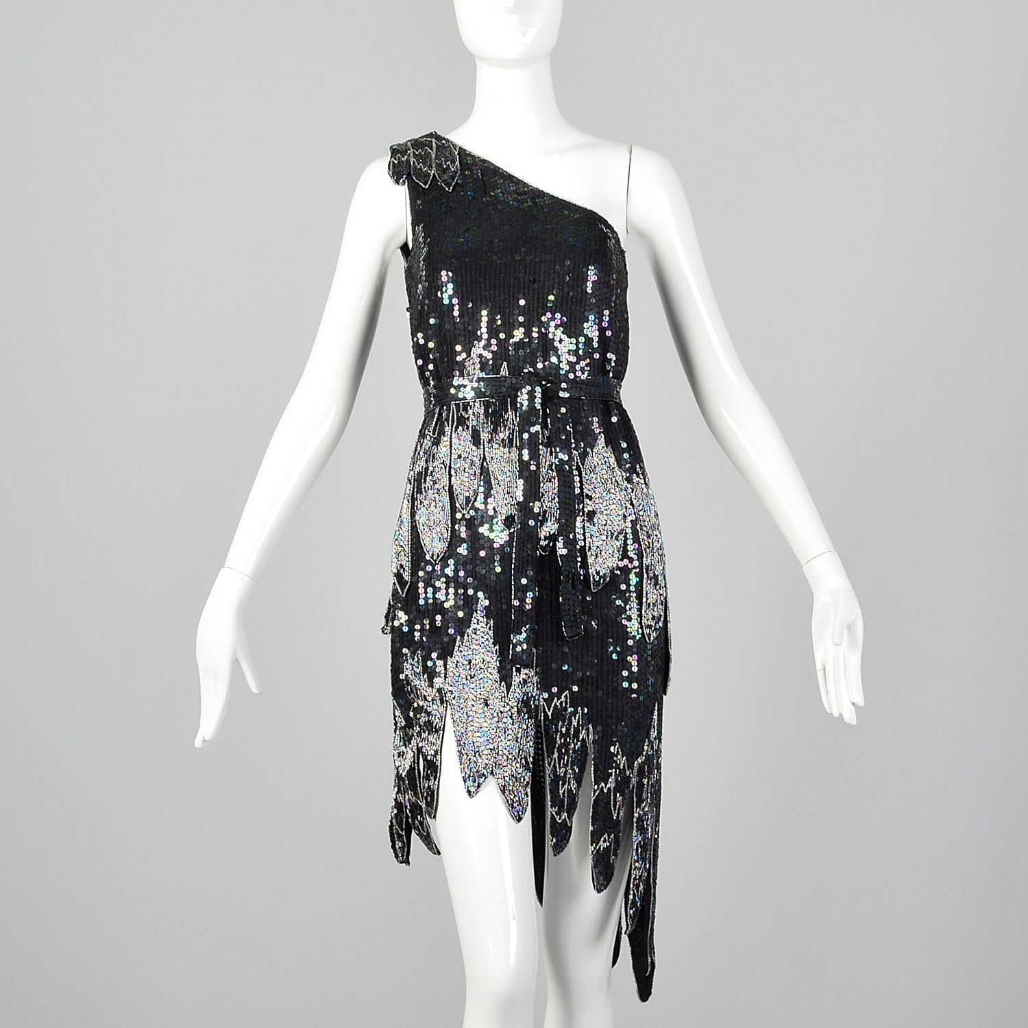 Medium 1990s Flapper Style Sequin One-Shoulder Dress