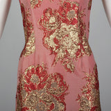 1960s Red and Gold Brocade Evening Dress