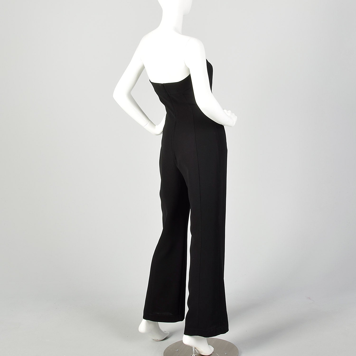 XS Thierry Mugler Sexy Black Strapless Wide Leg Jumpsuit