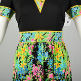 Medium 1970s Mr Dino Floral Maxi Dress Colorful Signature Print