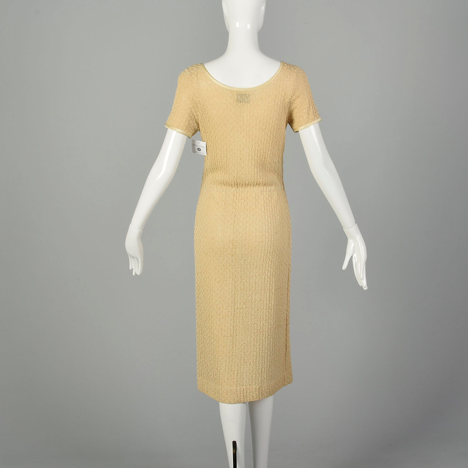 1970s Boho Tan Knit Dress Casual Summer Short Sleeve Modest