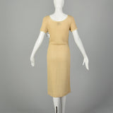 1970s Boho Tan Knit Dress Casual Summer Short Sleeve Modest