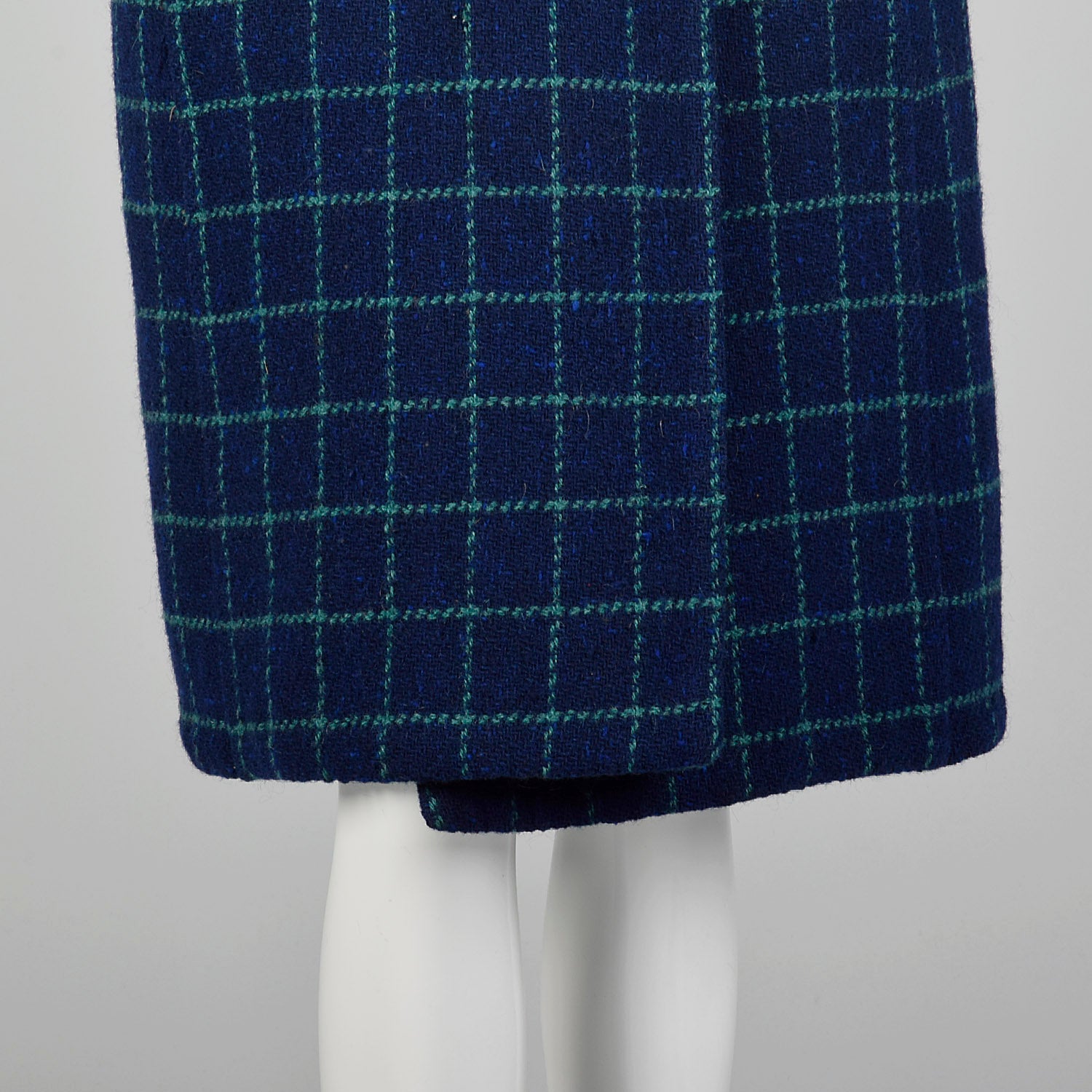 Medium Pauline Trigere 1960s Mod Blue Plaid Wool Blanket Coat