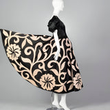 1980s Black Party Dress with Applique Full Circle Skirt