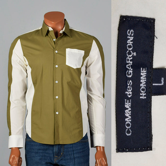 2000s Comme des Garcons Two Tone Green and White Button Down Shirt