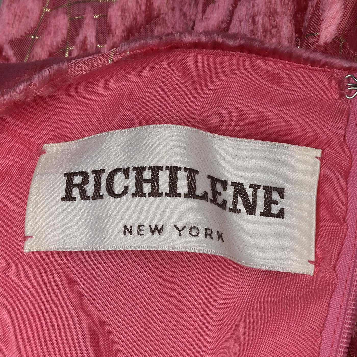 1970s Richilene Pink Burnout Velvet Empire Waist Evening Dress