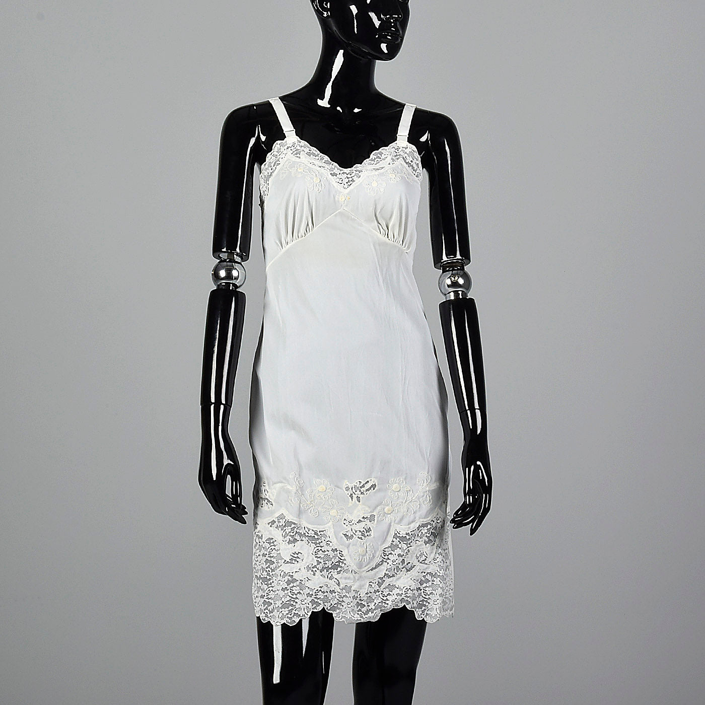 1960s White Nylon Slip with Lace Trim