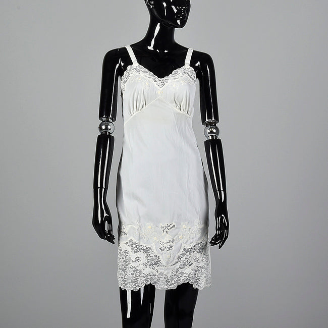 1960s White Nylon Slip with Lace Trim