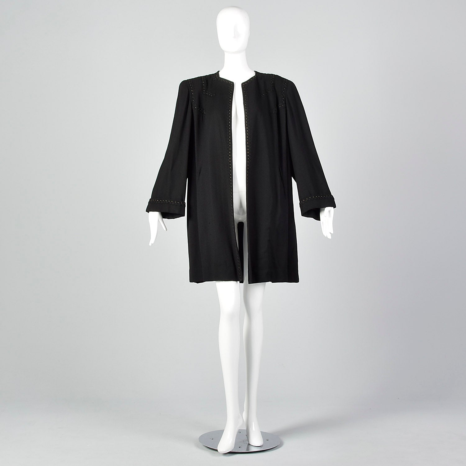 1940s Black Swing Coat with Soutache & Studs