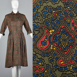 1950s Paisley Print Shirtwaist Dress