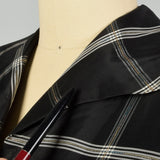 Medium 1950s Dress Black Taffeta Hourglass Plaid Cocktail Party Dress