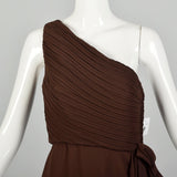 XS 1980s Morton Myles Brown Asymmetric One-Shoulder Maxi Dress