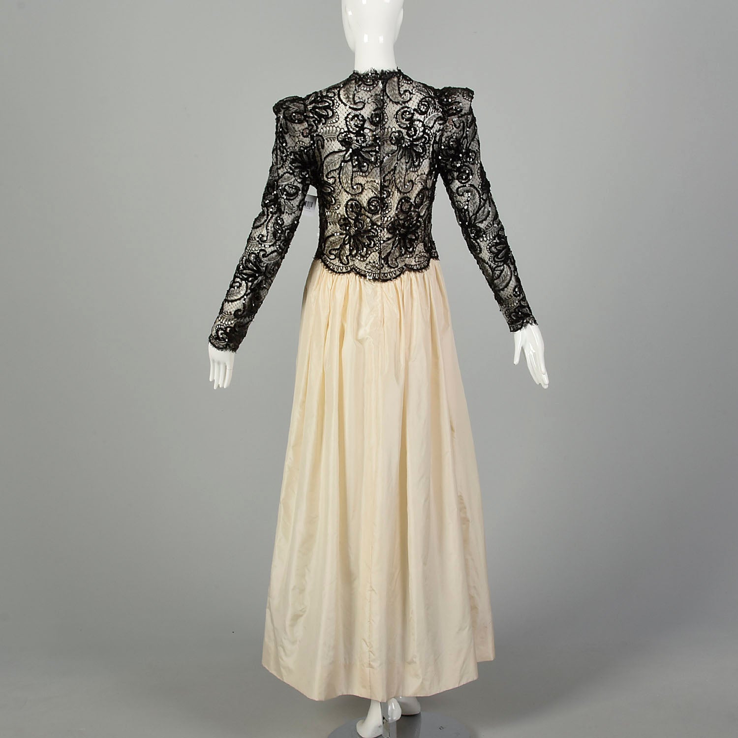 Medium 1980s Alfred Bosand Gown Taffeta Lace Sequin Evening Formal Dress