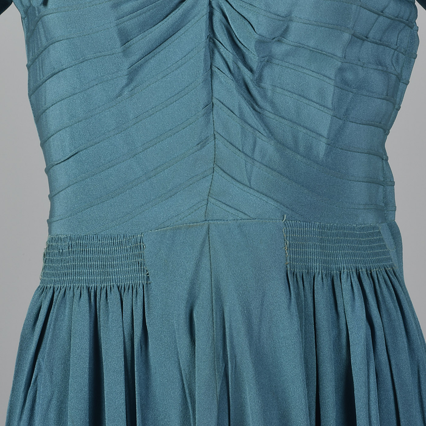 1940s Teal Rayon Dress with Neck Tie