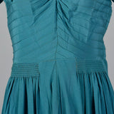1940s Teal Rayon Dress with Neck Tie
