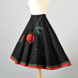 1950s Black Circle Skirt with Felt Flowers